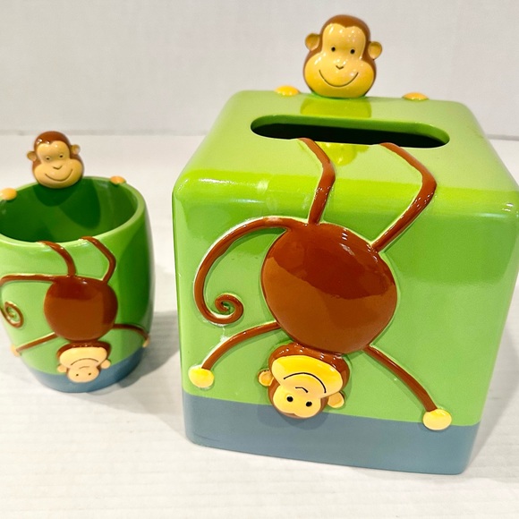 2006 Target Monkey Bathroom‎ Tissue Cover & Toothbrush Holder Set - Picture 1 of 6
